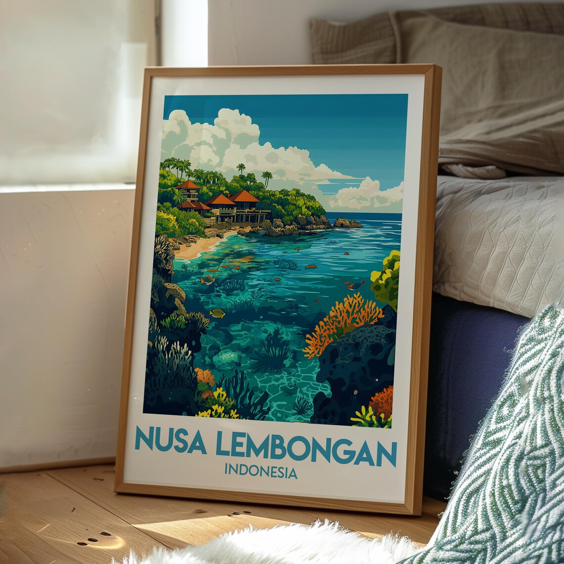Nusa Lembongan Indonesia Coral Reef Ocean Bay Retro Travel Poster - Image 3