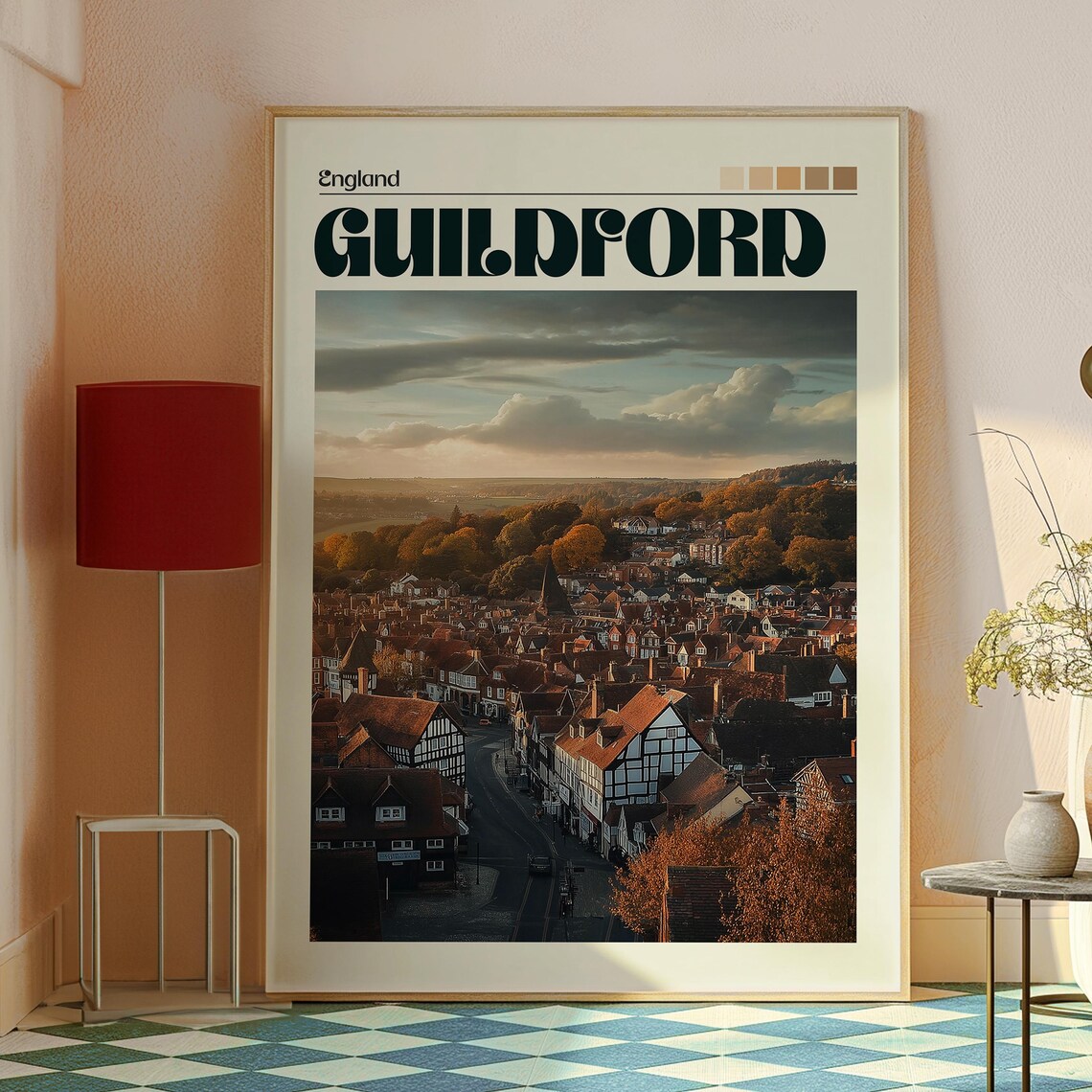 Guildford England Historic Surrey Market Town Autumn Sunset Poster - Image 2