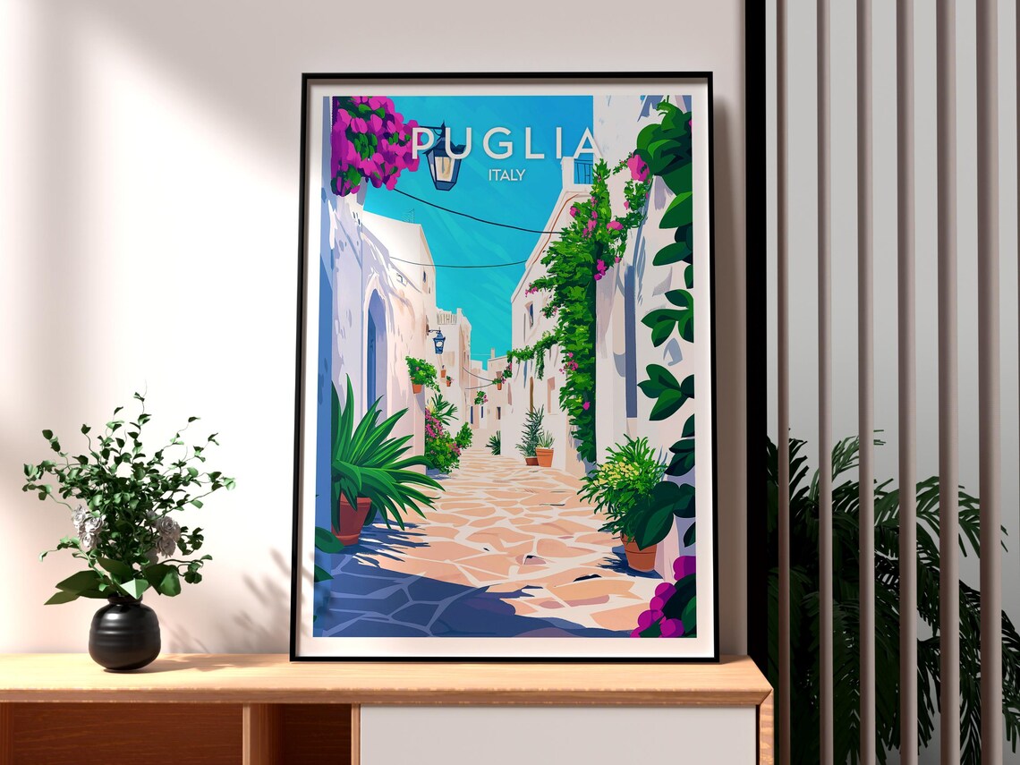 Puglia Italy Whitewashed Alley Bougainvillea Mediterranean Poster