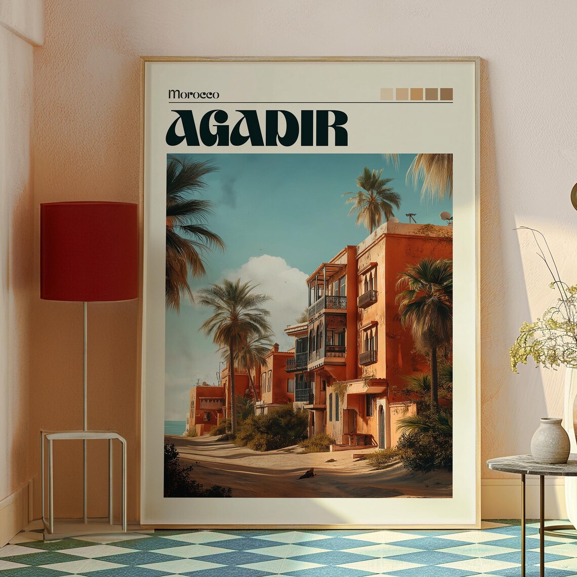 Agadir Morocco Coastal Town Palm Trees Beach Travel Style Poster - Image 2