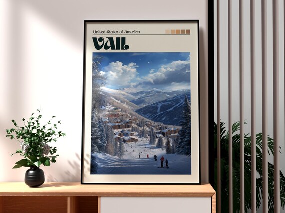Vail Colorado Ski Resort Slopes Village Snowy Mountain Art Poster