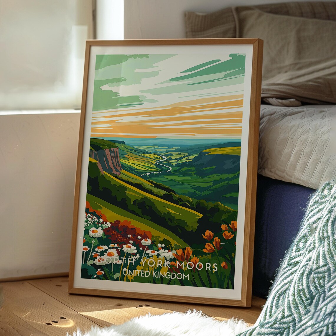 North York Moors United Kingdom Stylized Valley Wildflowers Sunset Poster - Image 3