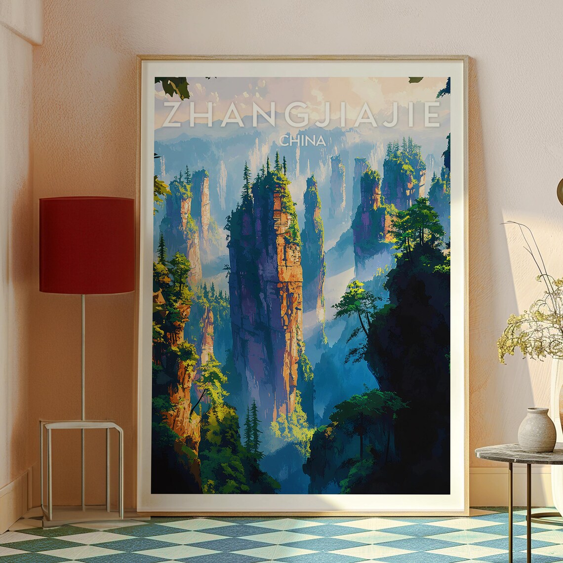 Zhangjiajie China Misty Stone Pillar Forest Mountains Travel Poster - Image 2