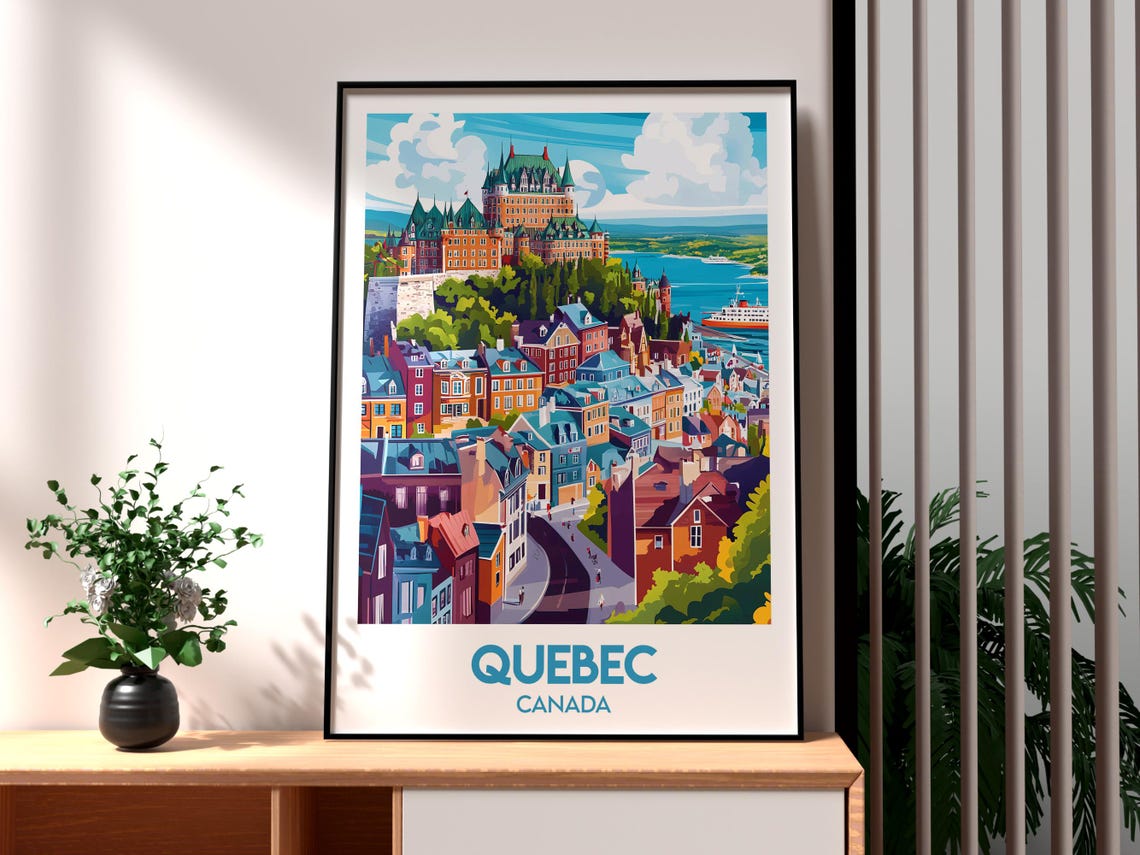 Quebec Canada Old Town Chateau Frontenac River Skyline Travel Poster