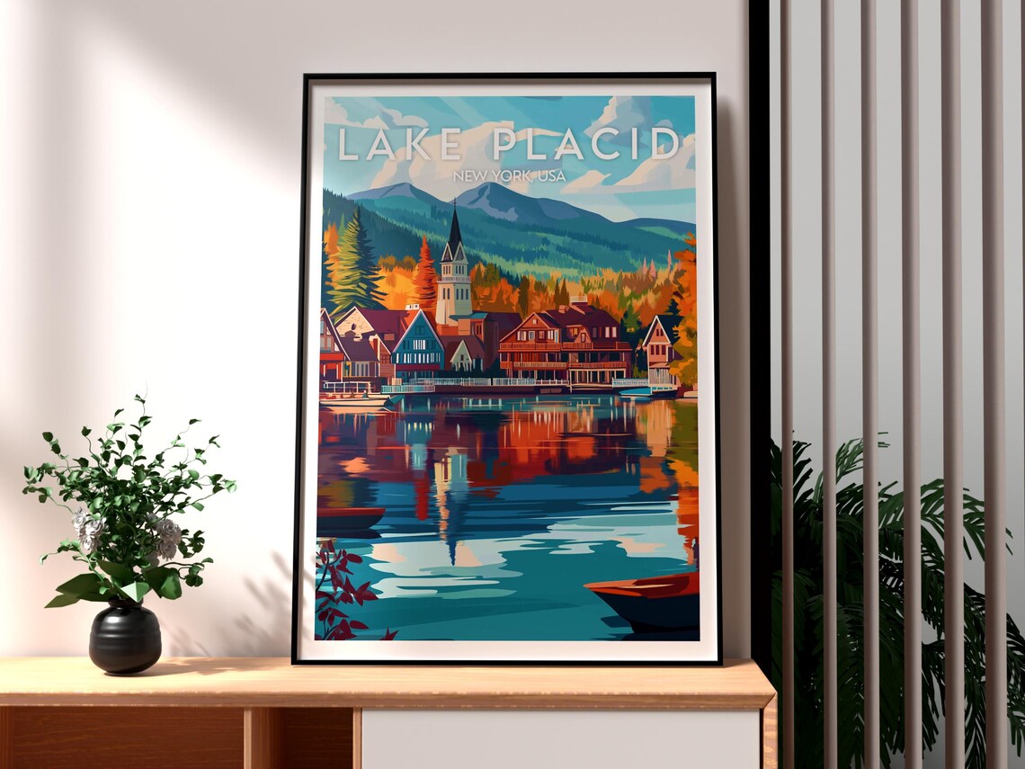 Lake Placid New York Adirondack Autumn Village Lake Reflection Poster