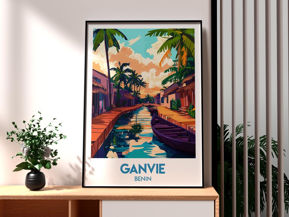 Ganvie Benin Stilt House Canal Pirogue Boat Africa Travel Art Poster