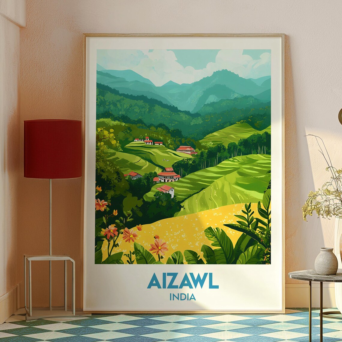 Aizawl India Lush Green Terraced Hills Mountain Travel Poster - Image 2
