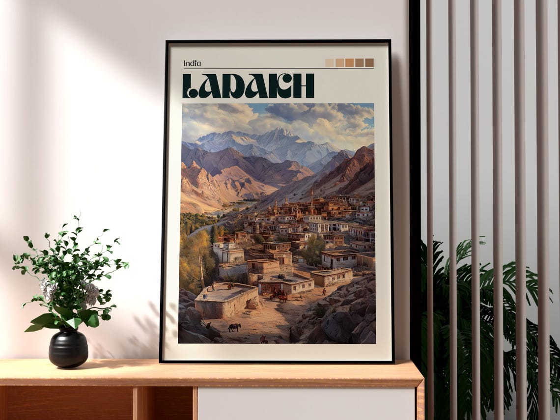Ladakh India Himalayan Mountain Village Sunset Scenery Poster