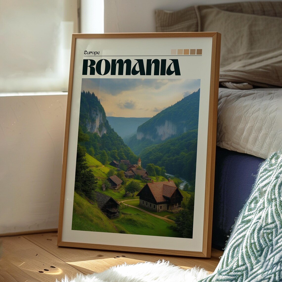 Romania Europe Carpathian Mountain Village Valley Travel Poster - Image 3