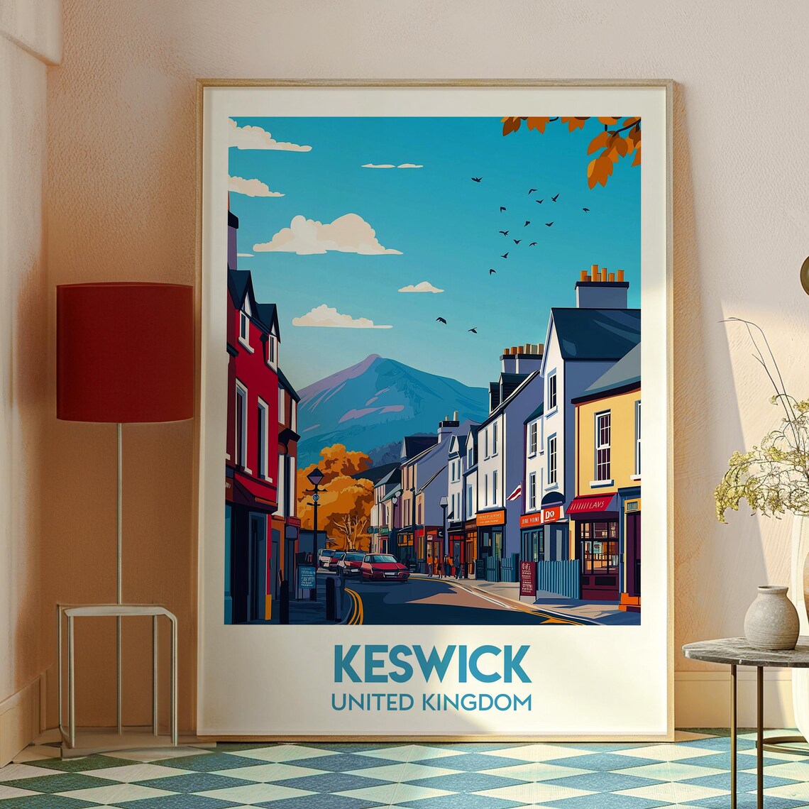 Keswick United Kingdom Colorful Town Street Mountain View Poster - Image 2