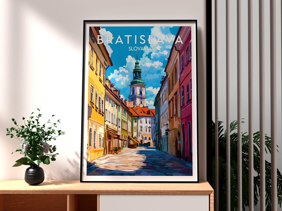 Bratislava Slovakia Old Town Street Church Tower Travel Poster