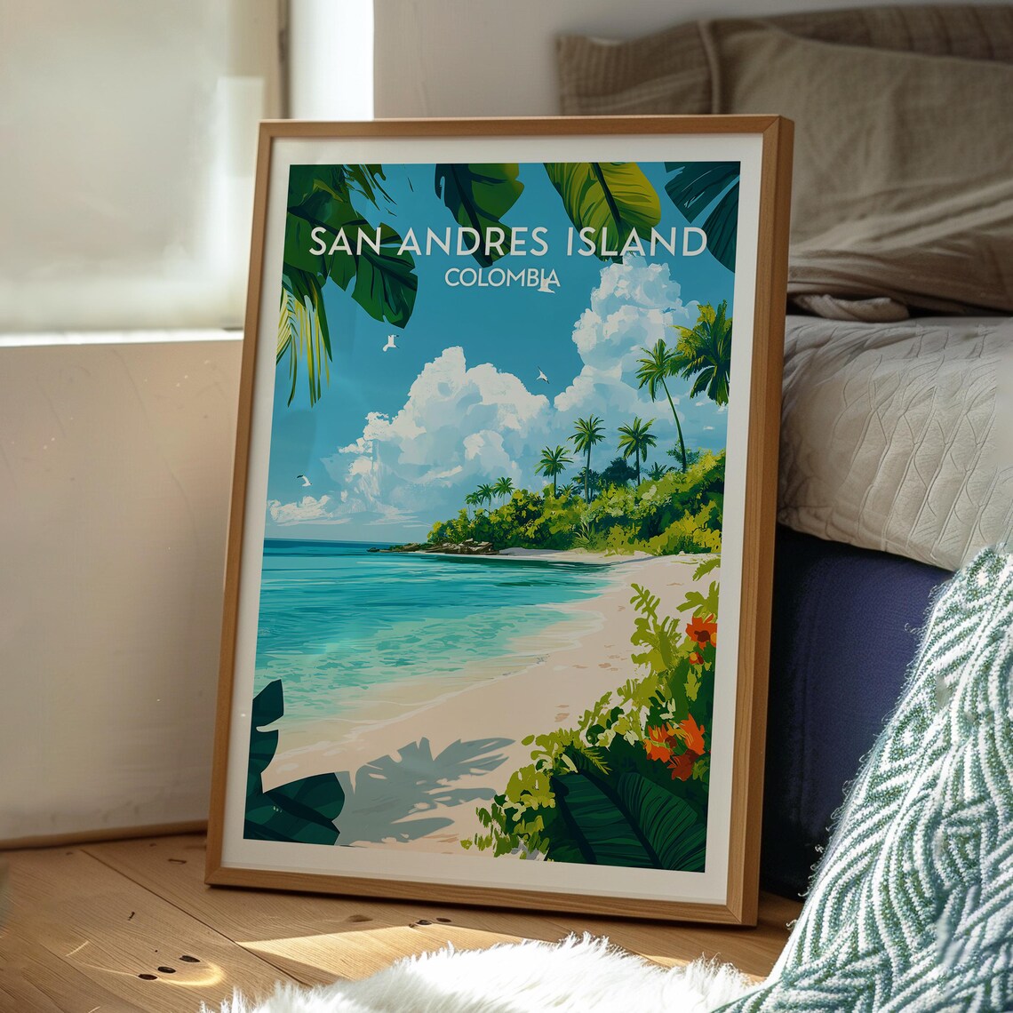 San Andres Island Colombia White Sand Beach Illustrated Travel Poster - Image 3