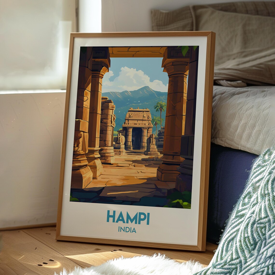 Hampi India Ancient Temple Ruins Stone Pillars Heritage Travel Poster - Image 3