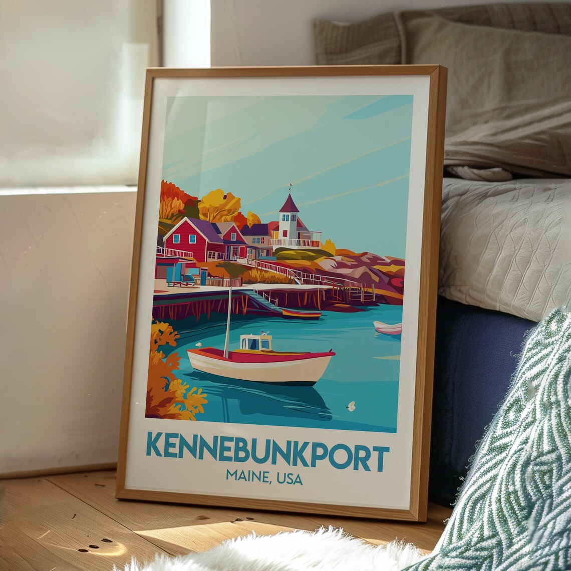Kennebunkport Maine USA Harbor Sailboat Autumn Coastal Town Poster - Image 3