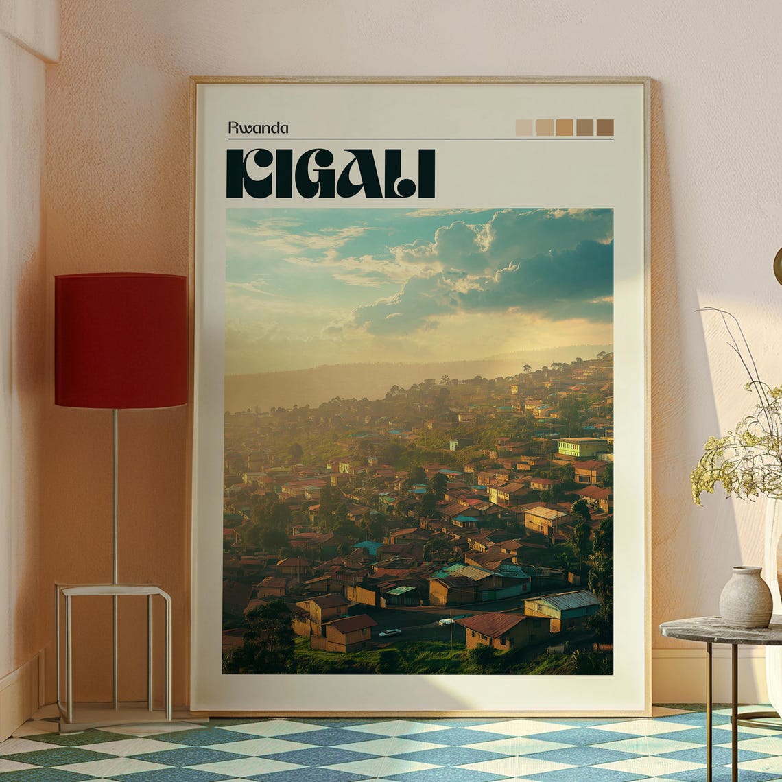 Kigali Rwanda Hillside City Golden Hour Vintage Travel Poster - Image 2