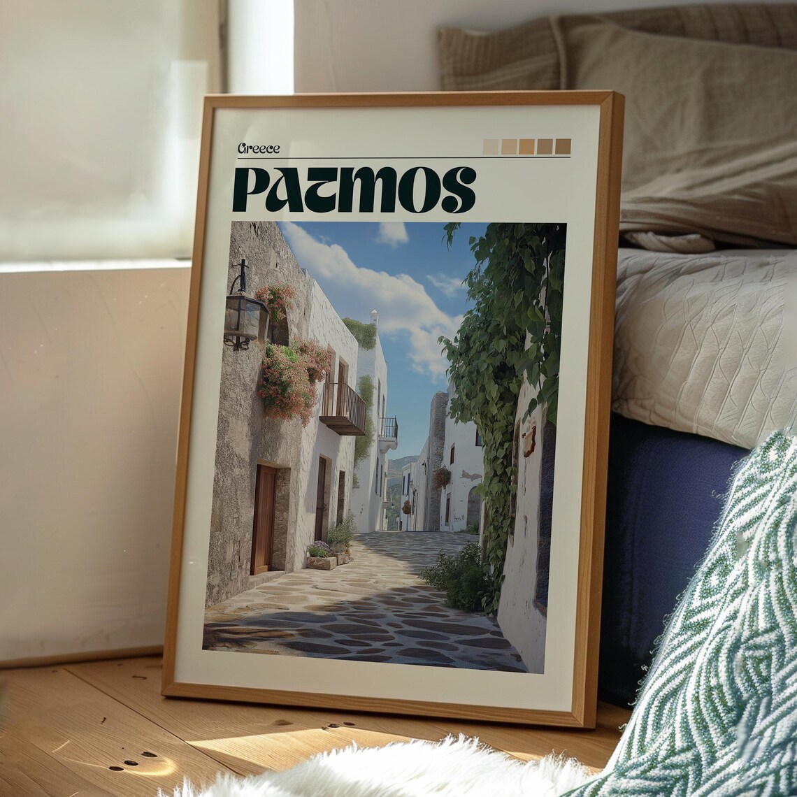 Patmos Greece Whitewashed Old Town Stone Alley Travel Poster - Image 3