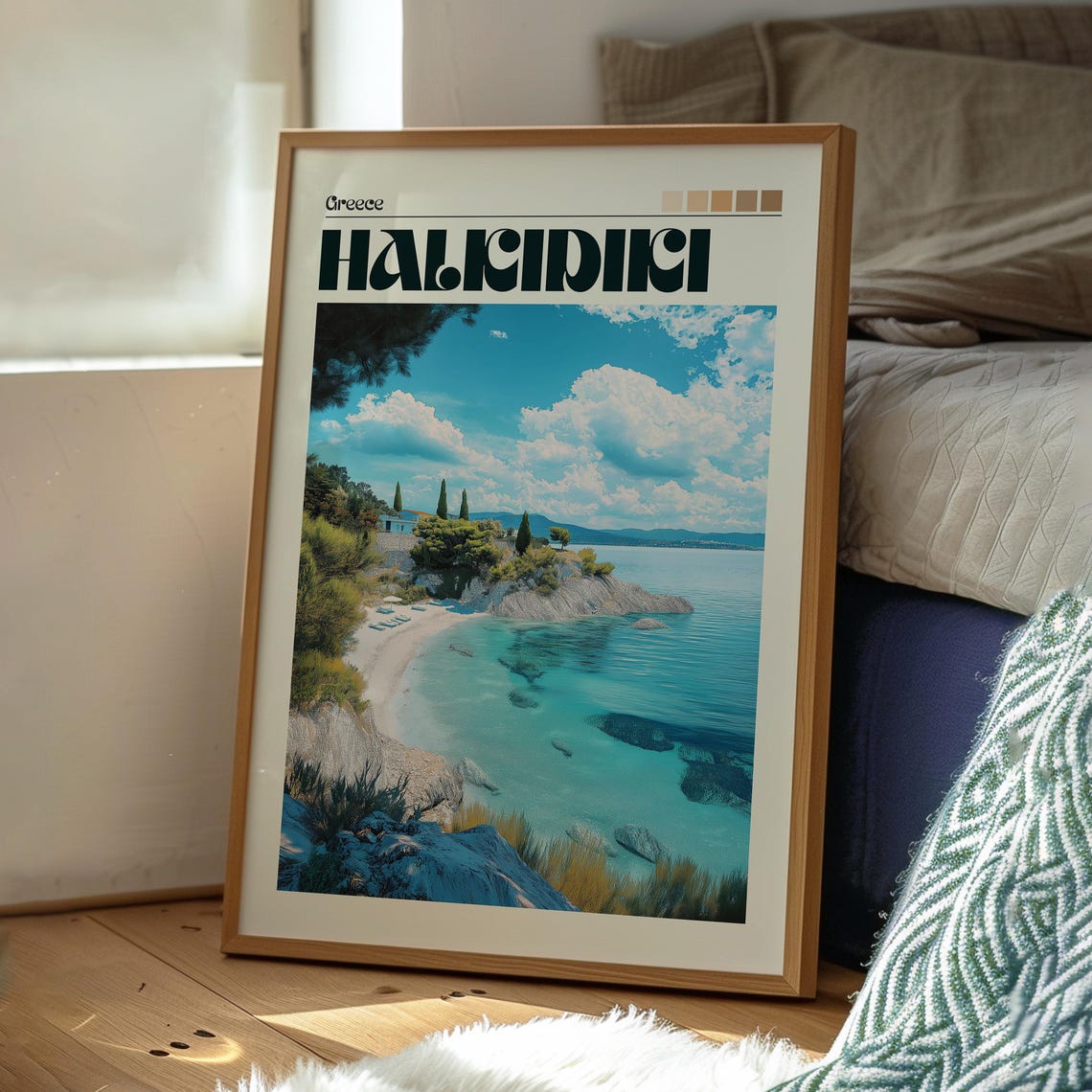 Halkidiki Greece Turquoise Cove Beach Pine Island Coast Travel Poster - Image 3