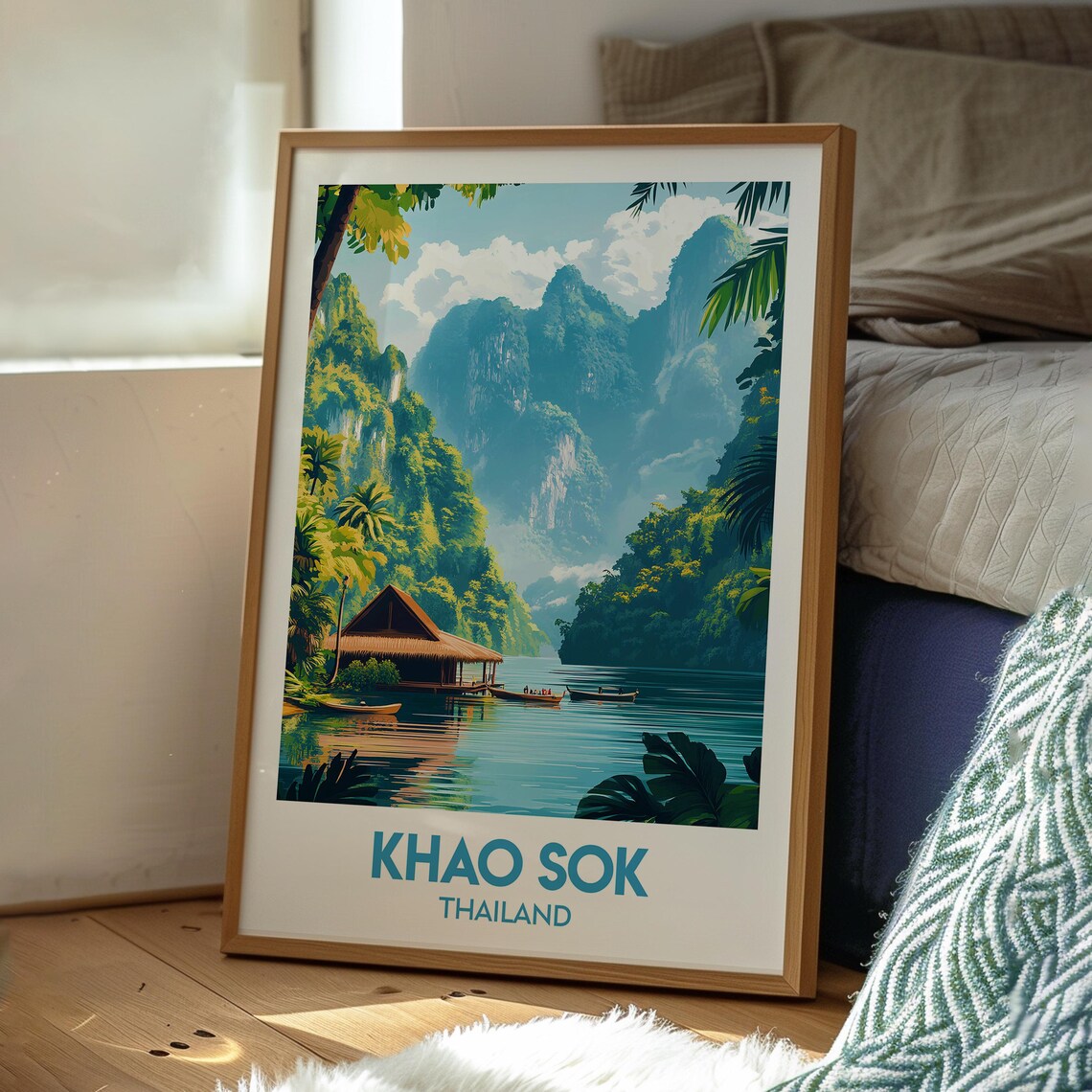 Khao Sok Thailand Limestone Karst Lake Longtail Boats Poster - Image 3