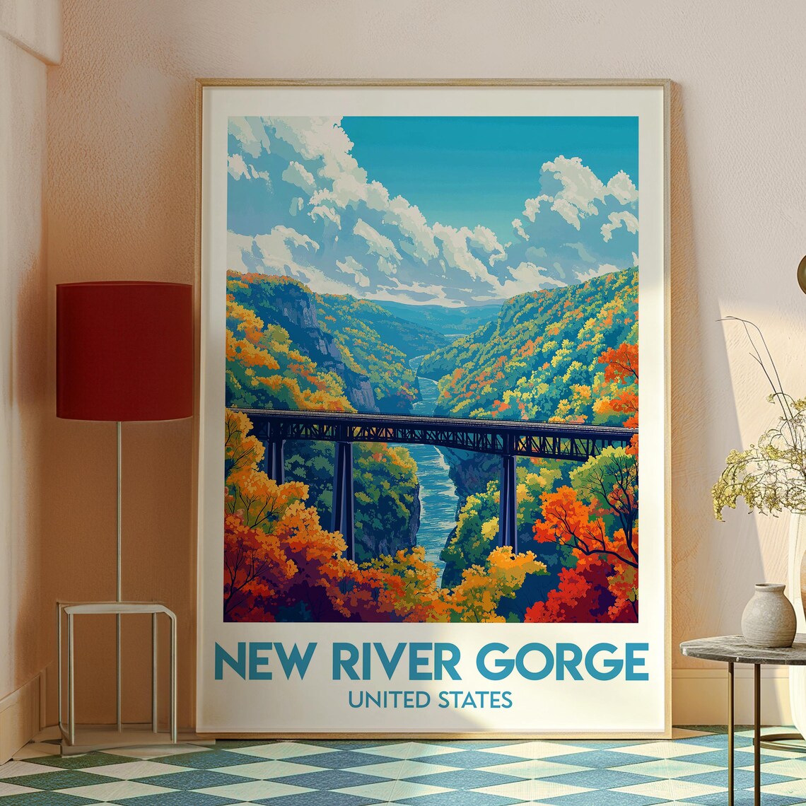 New River Gorge Bridge Autumn Forest National Park Travel Poster - Image 3