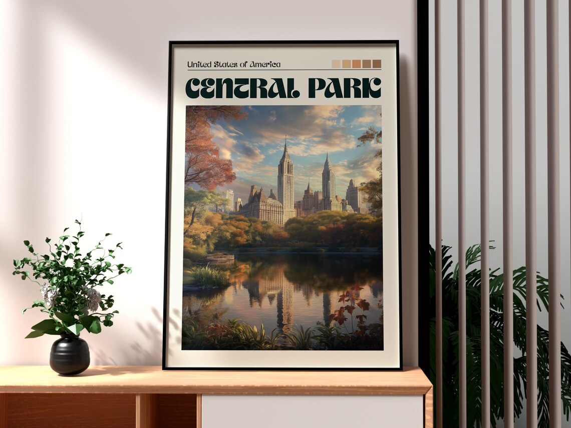 Central Park New York City Autumn Lake Skyline Reflection Poster