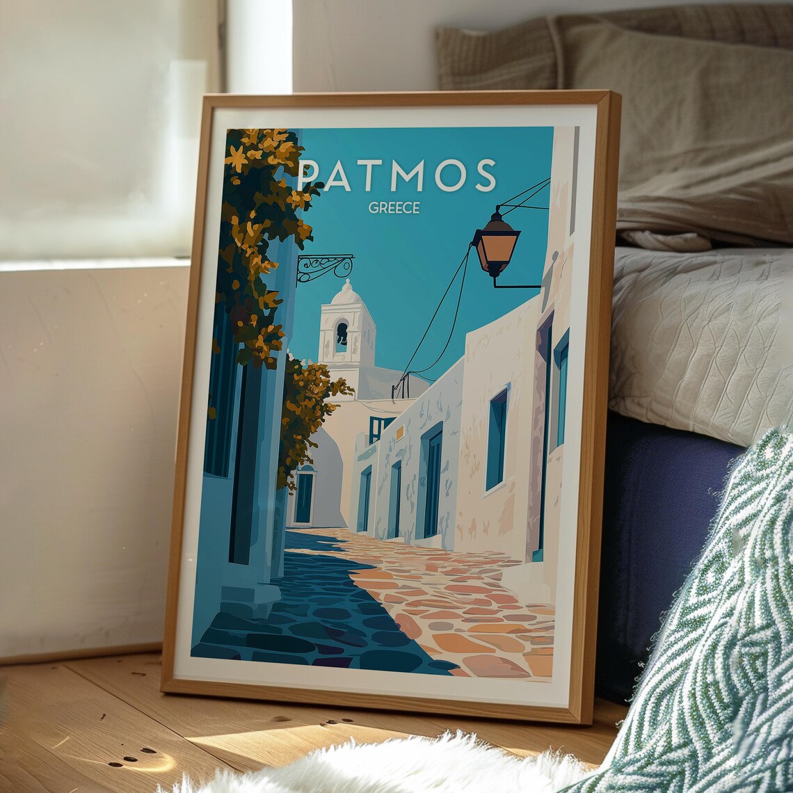 Patmos Greece Whitewashed Alley Church Bell Tower Island Travel Poster - Image 3