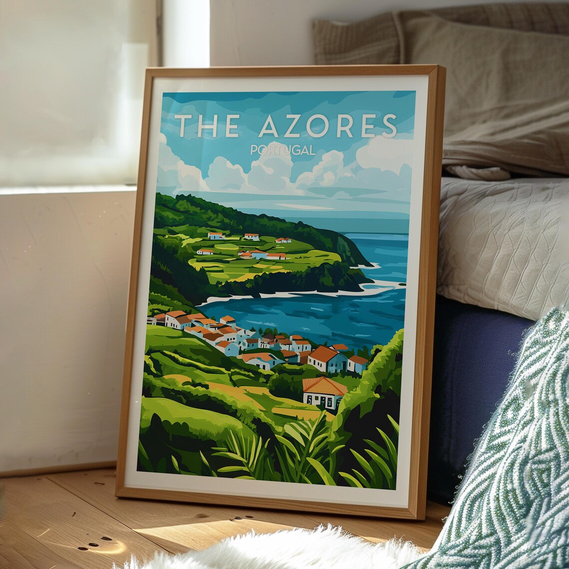The Azores Portugal Lush Green Island Coastline Village Bay Poster - Image 3
