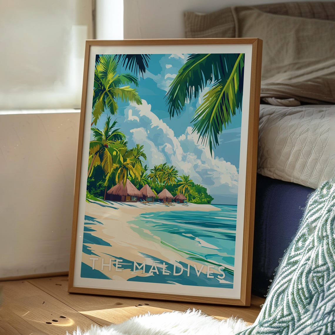 Maldives Tropical Palm Beach Huts Turquoise Sea Travel Poster - Image 3