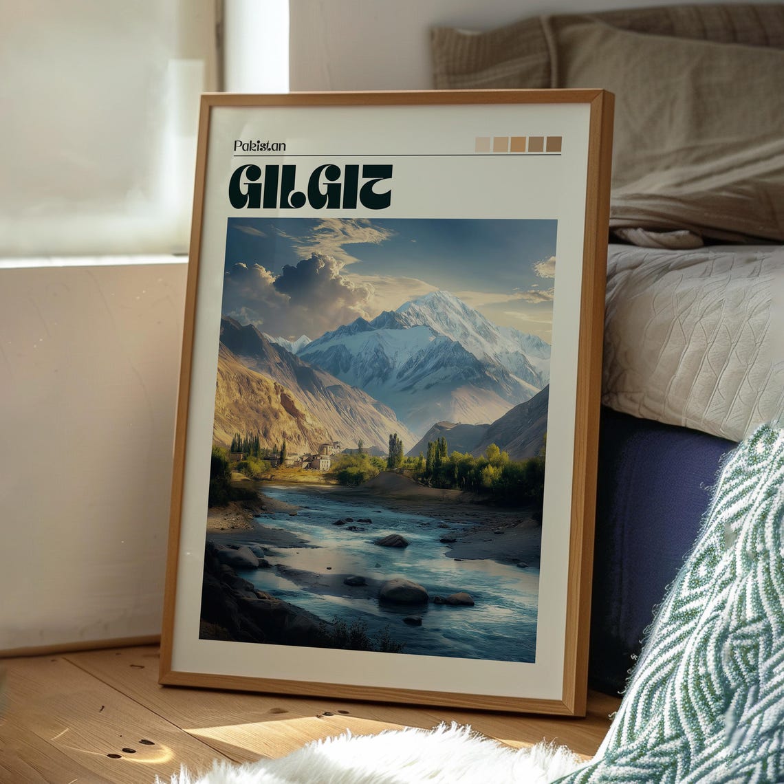 Gilgit Pakistan Mountain Valley River Snow Peaks Travel Poster - Image 3