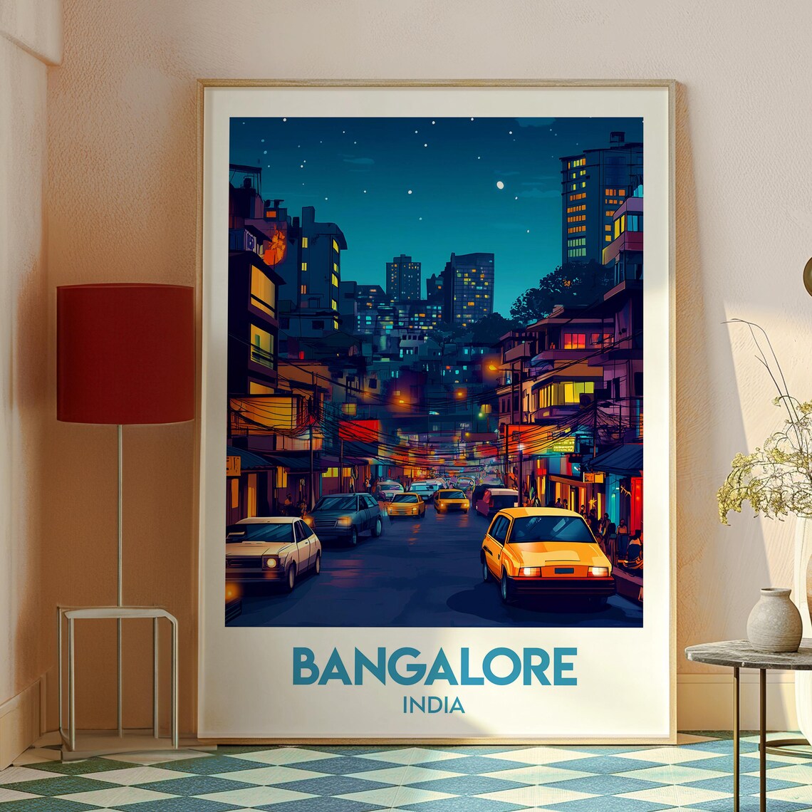 Bangalore India Night Street City Lights Vibrant Travel Poster - Image 2