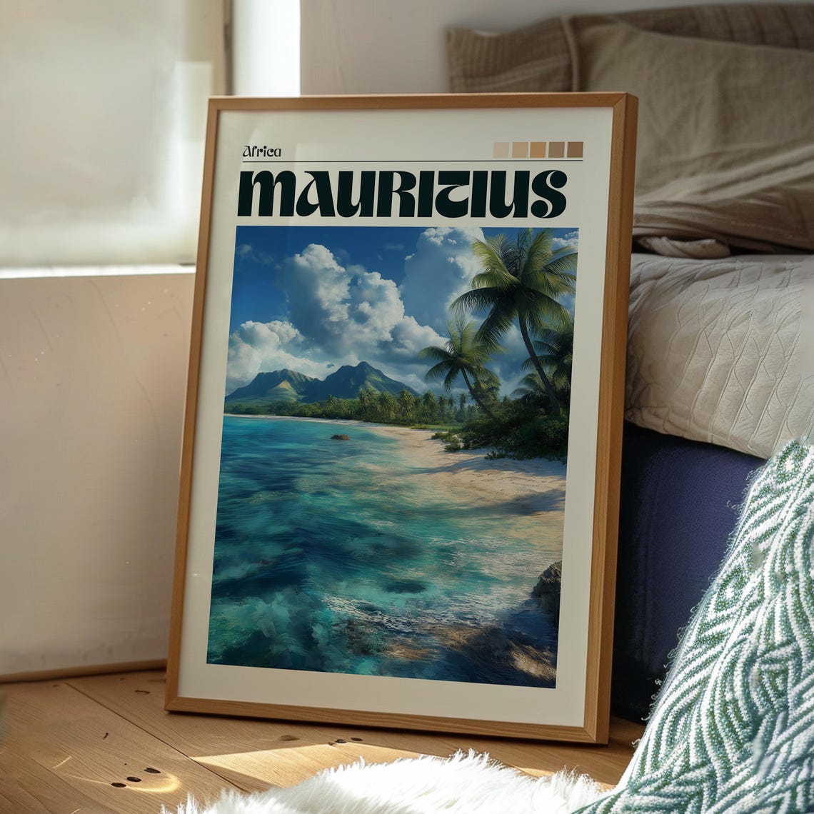 Mauritius Africa Tropical Beach Turquoise Ocean Palm Art Poster - Image 3