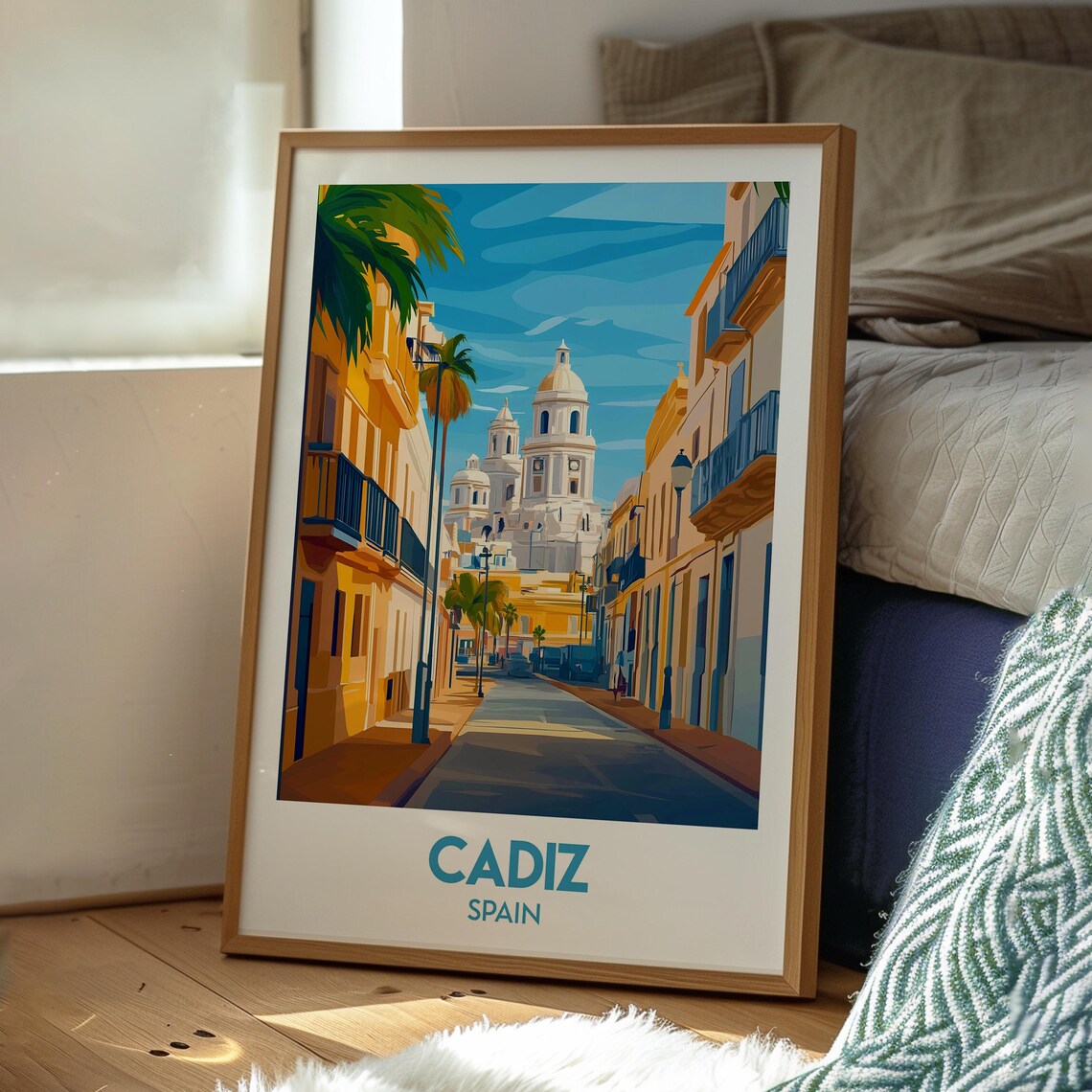 Cadiz Spain Old Street Cathedral Domes Palm Trees Travel Poster - Image 3