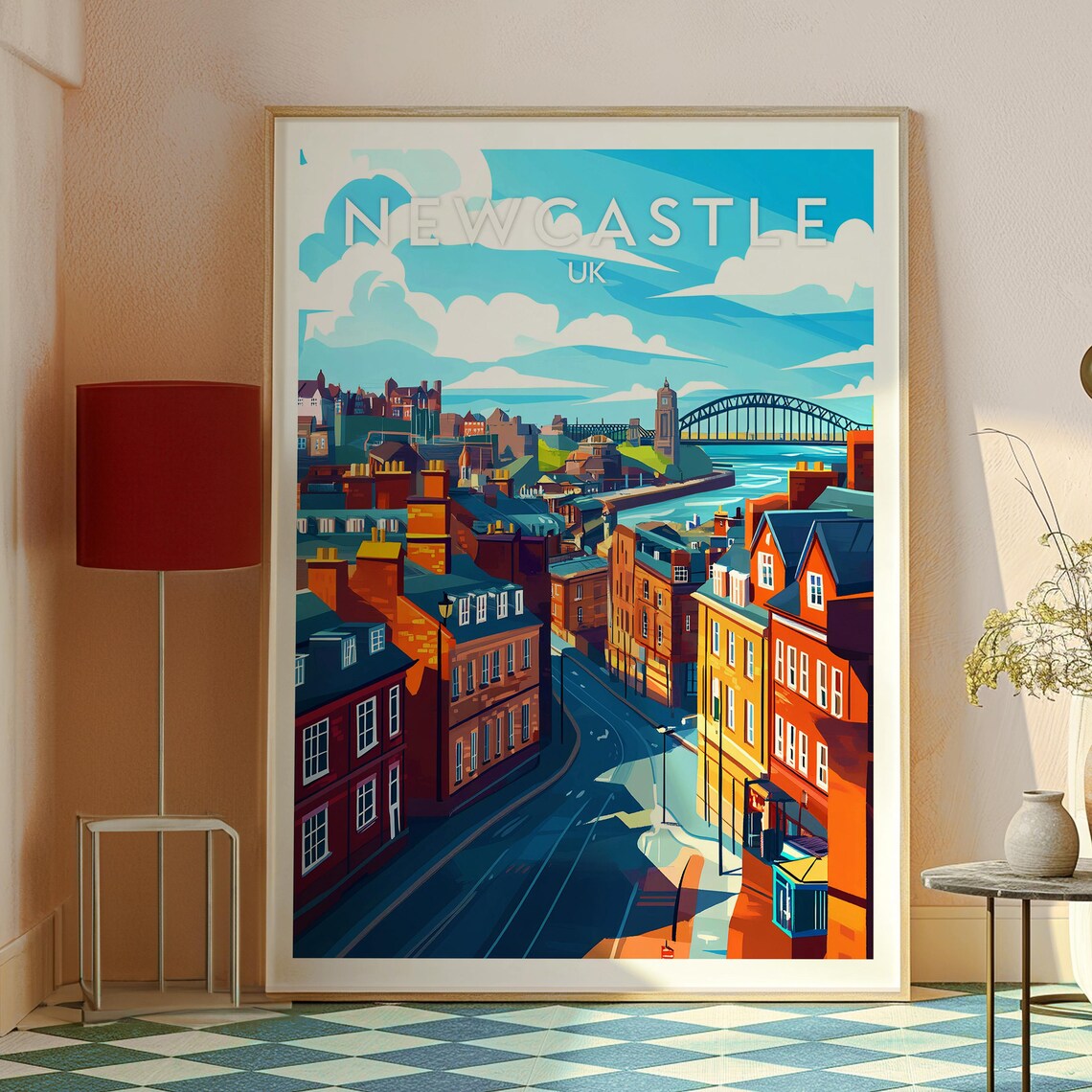 Newcastle UK Tyne Bridge River City Brick Buildings Travel Poster - Image 2