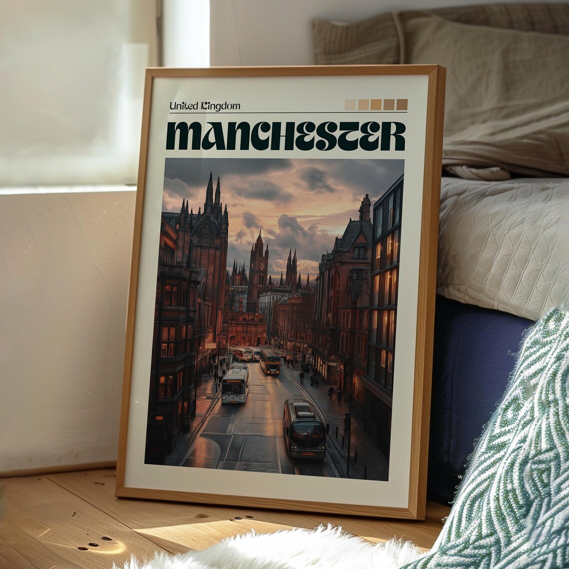 Manchester England City Street Tram Historic Architecture Poster - Image 3