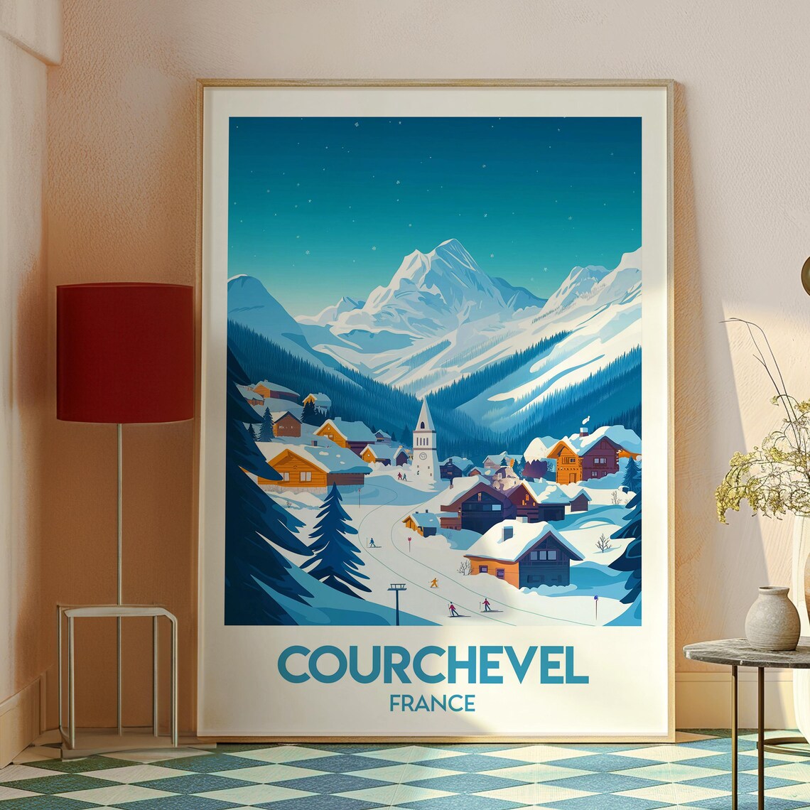 Courchevel France Snowy Village Night Ski Resort Travel Poster - Image 2