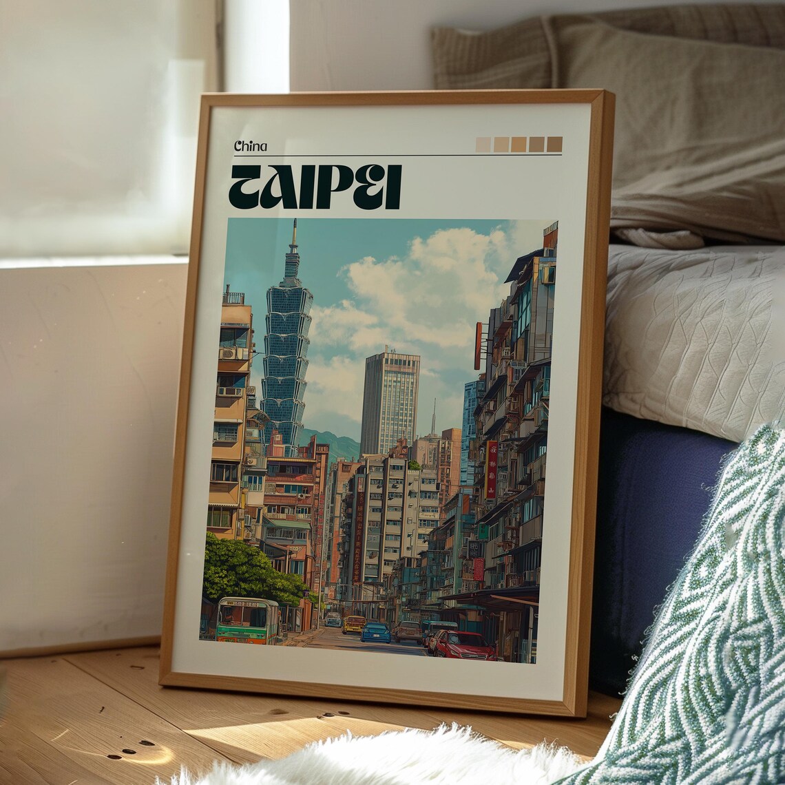 Taipei China Taipei 101 Skyscraper Skyline Retro Travel Poster - Image 3