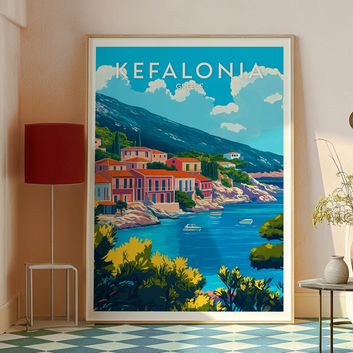 Kefalonia Greece Colorful Waterfront Village Ionian Sea View Poster - Image 2