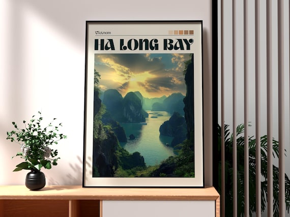 Ha Long Bay Vietnam Golden Sunset Emerald Limestone Karsts Cruise Poster