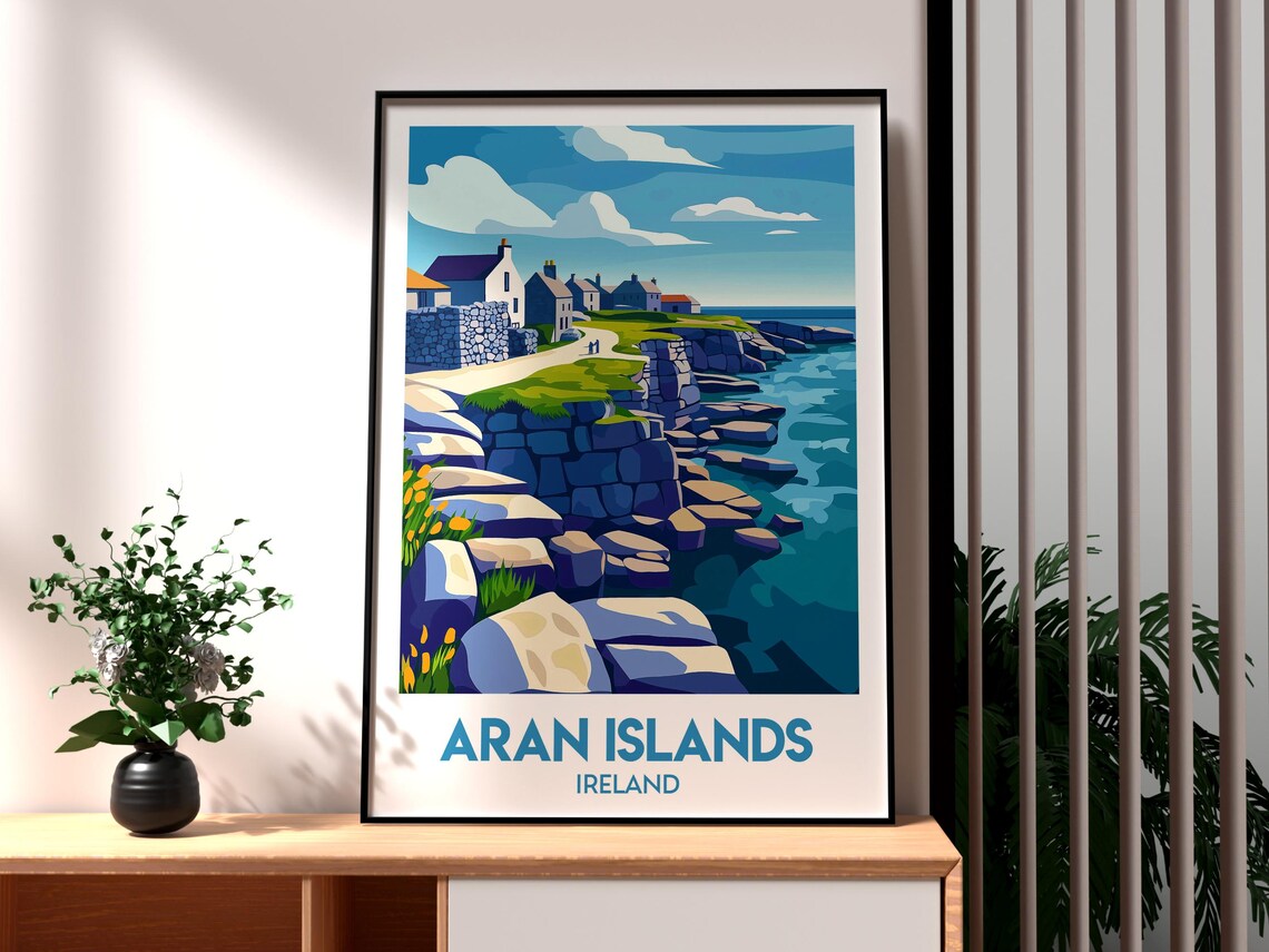 Aran Islands Ireland Rocky Coastline Fishing Village Travel Poster