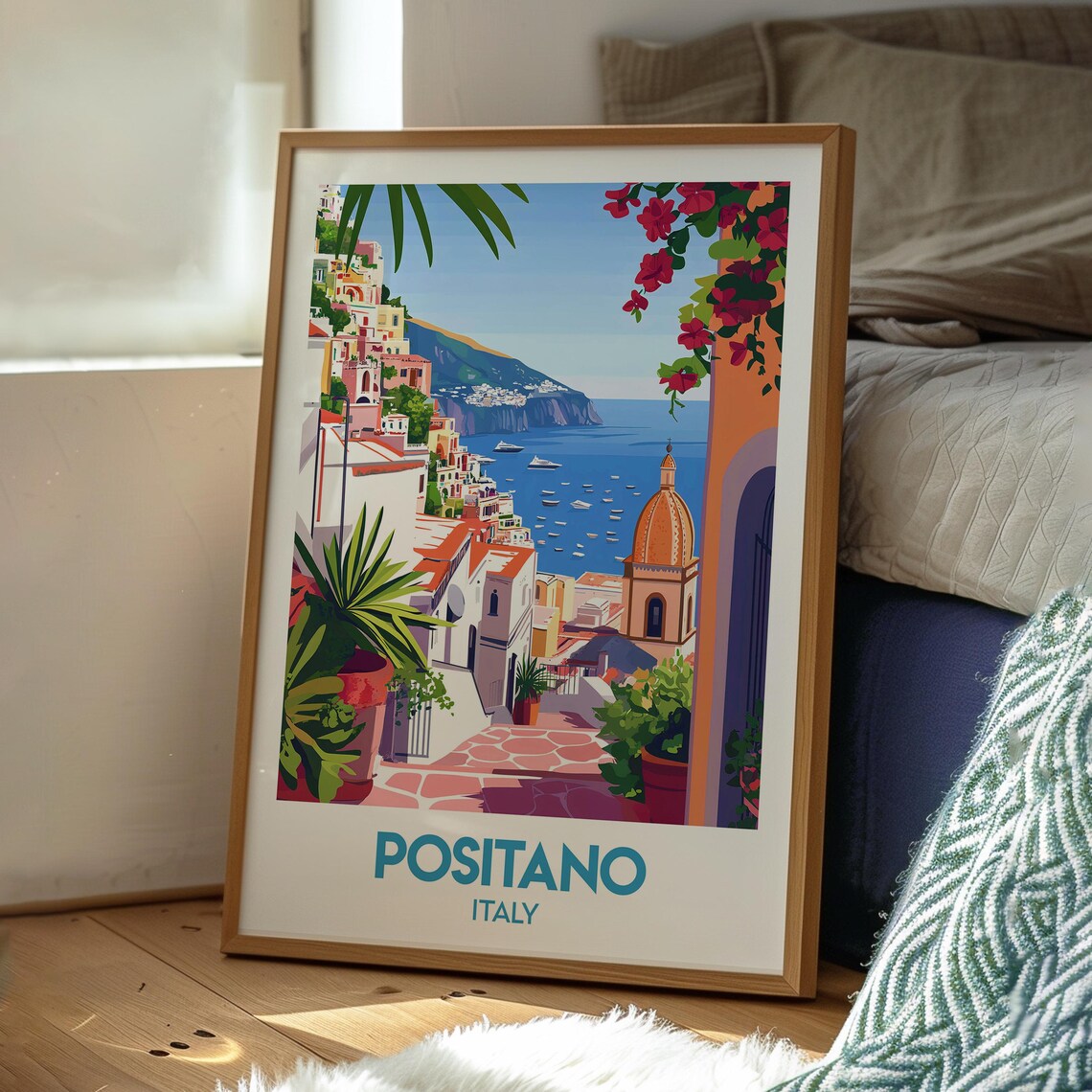 Positano Italy Retro Travel Poster Amalfi Coast Cliff Village Art - Image 3