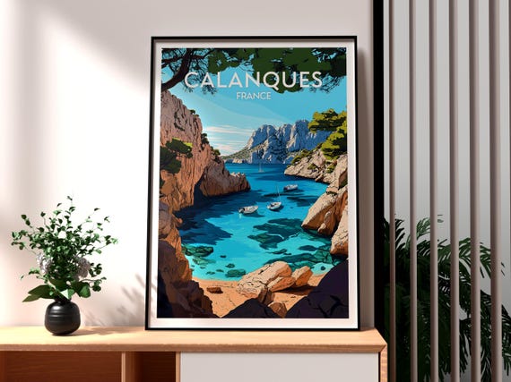 Calanques Travel Poster, France Wall Art Print