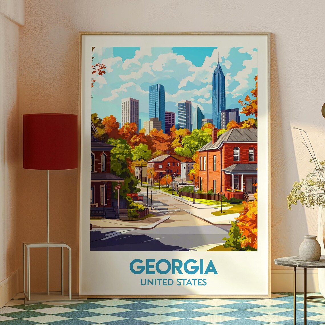 Georgia USA Autumn Street Fall Foliage City Skyline Travel Poster - Image 2