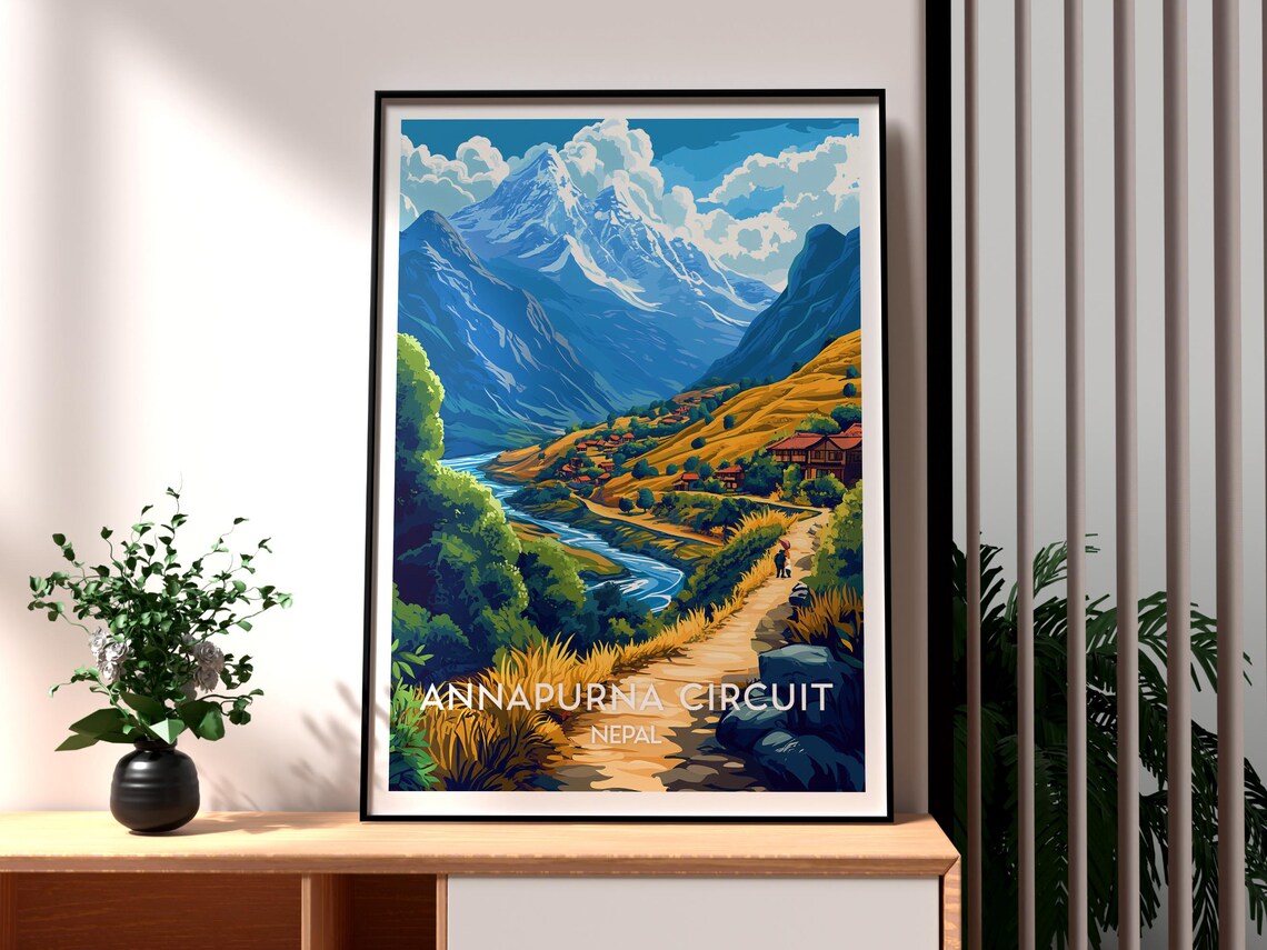 Annapurna Circuit Nepal Trekking Trail Mountain Travel Poster