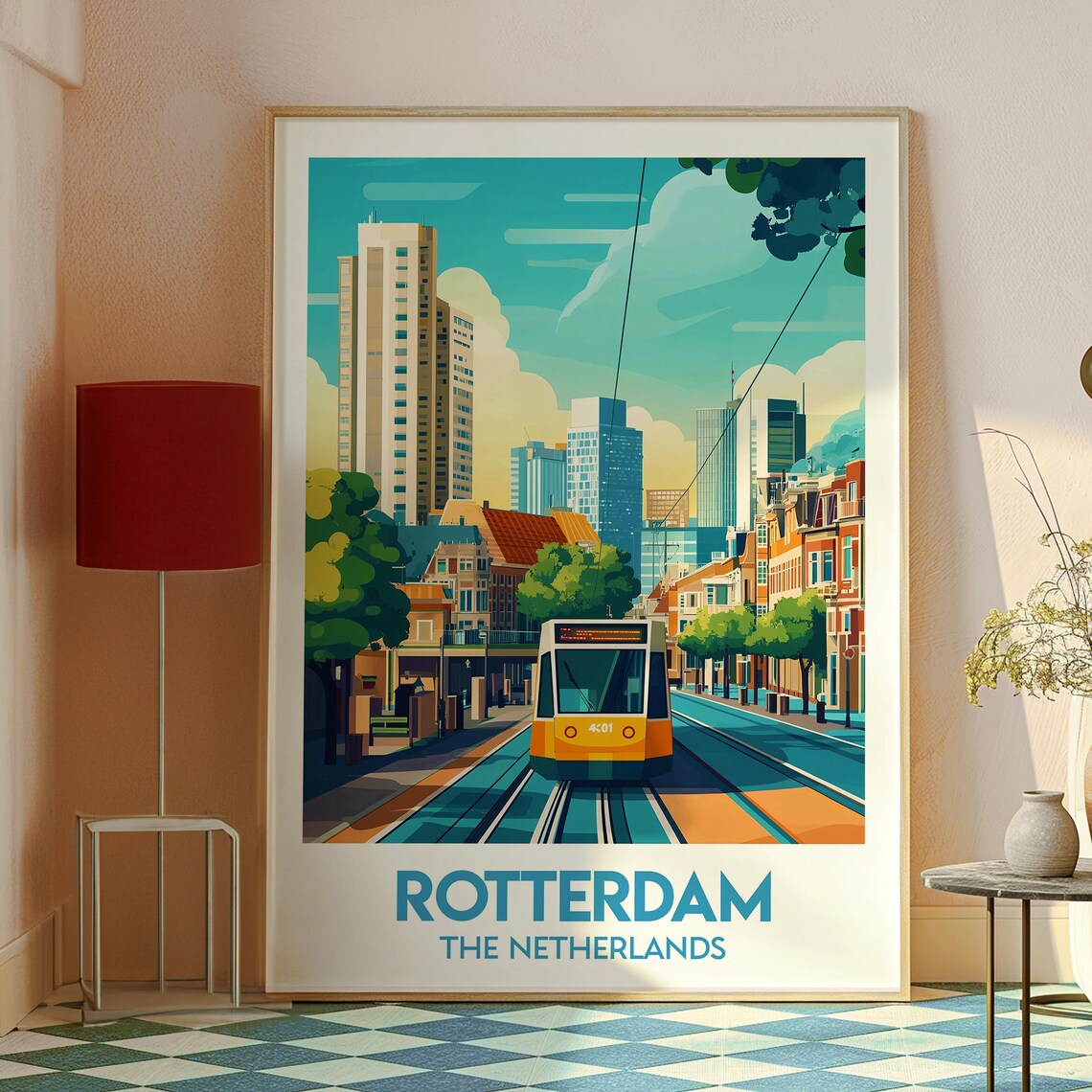 Rotterdam The Netherlands City Tram Retro Illustrated Travel Poster - Image 2