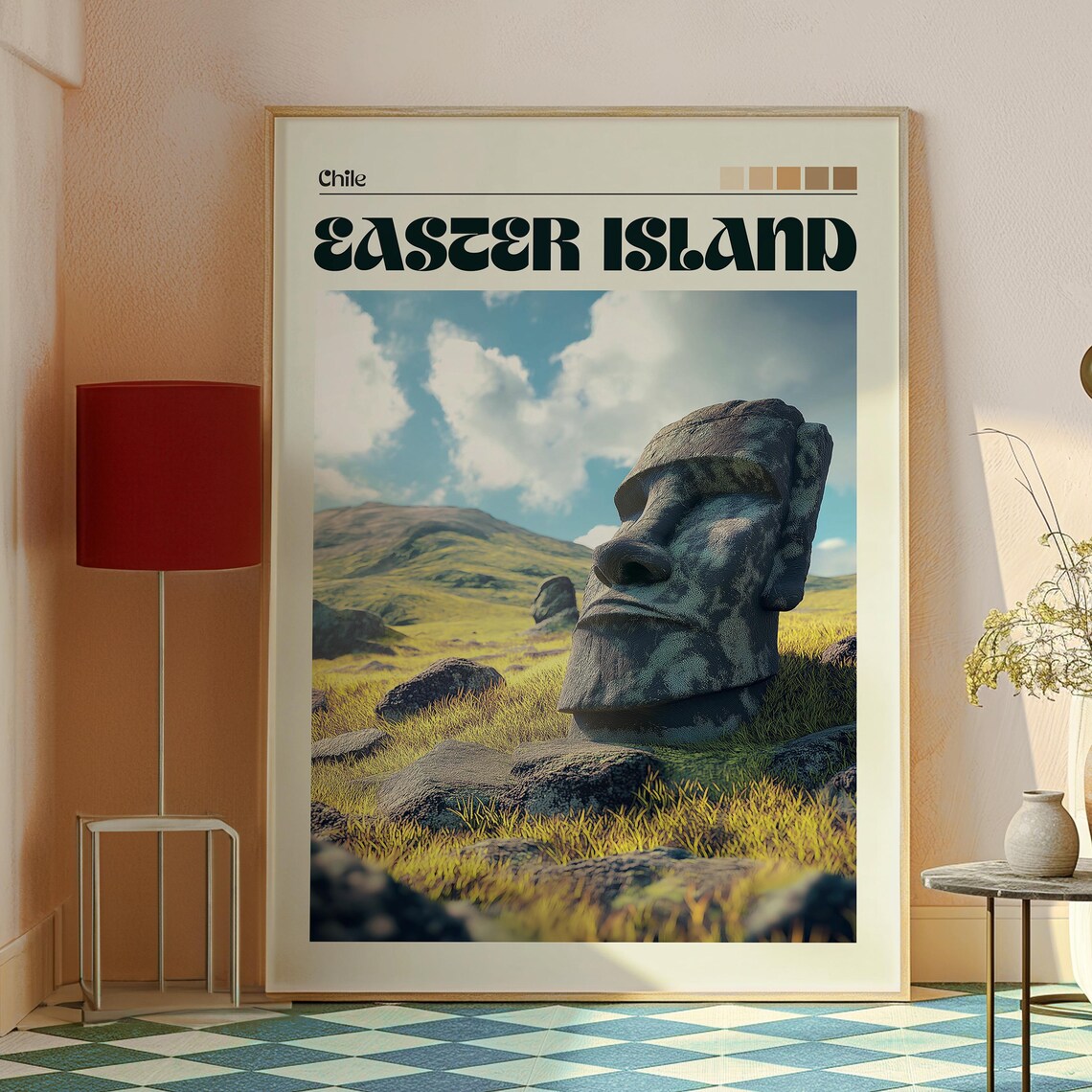 Easter Island Chile Moai Stone Statue Grassland Travel Poster - Image 2