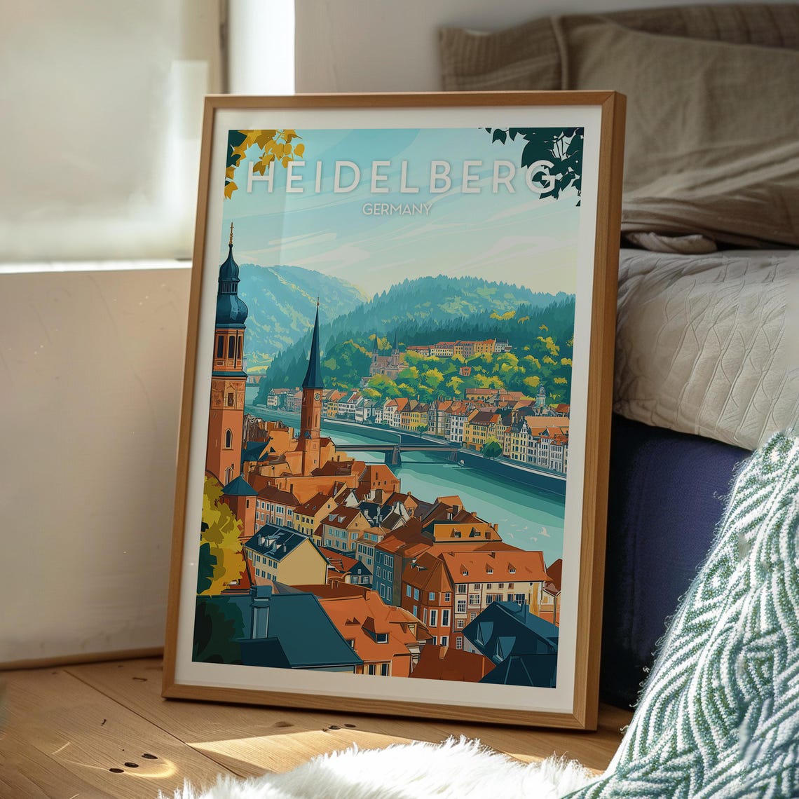Heidelberg Germany Old Town Neckar River Castle View Travel Poster - Image 3