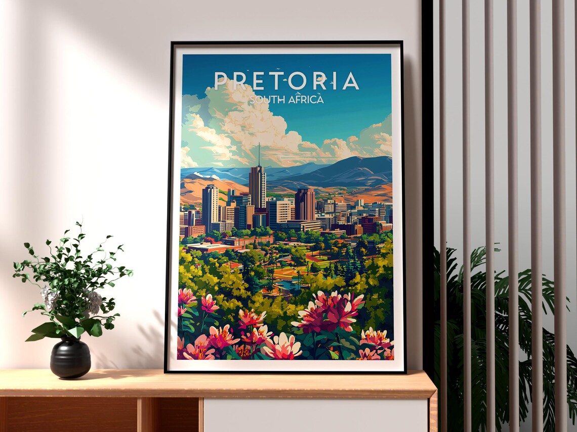 Pretoria South Africa City Skyline Jacaranda Blossom Spring Art Poster