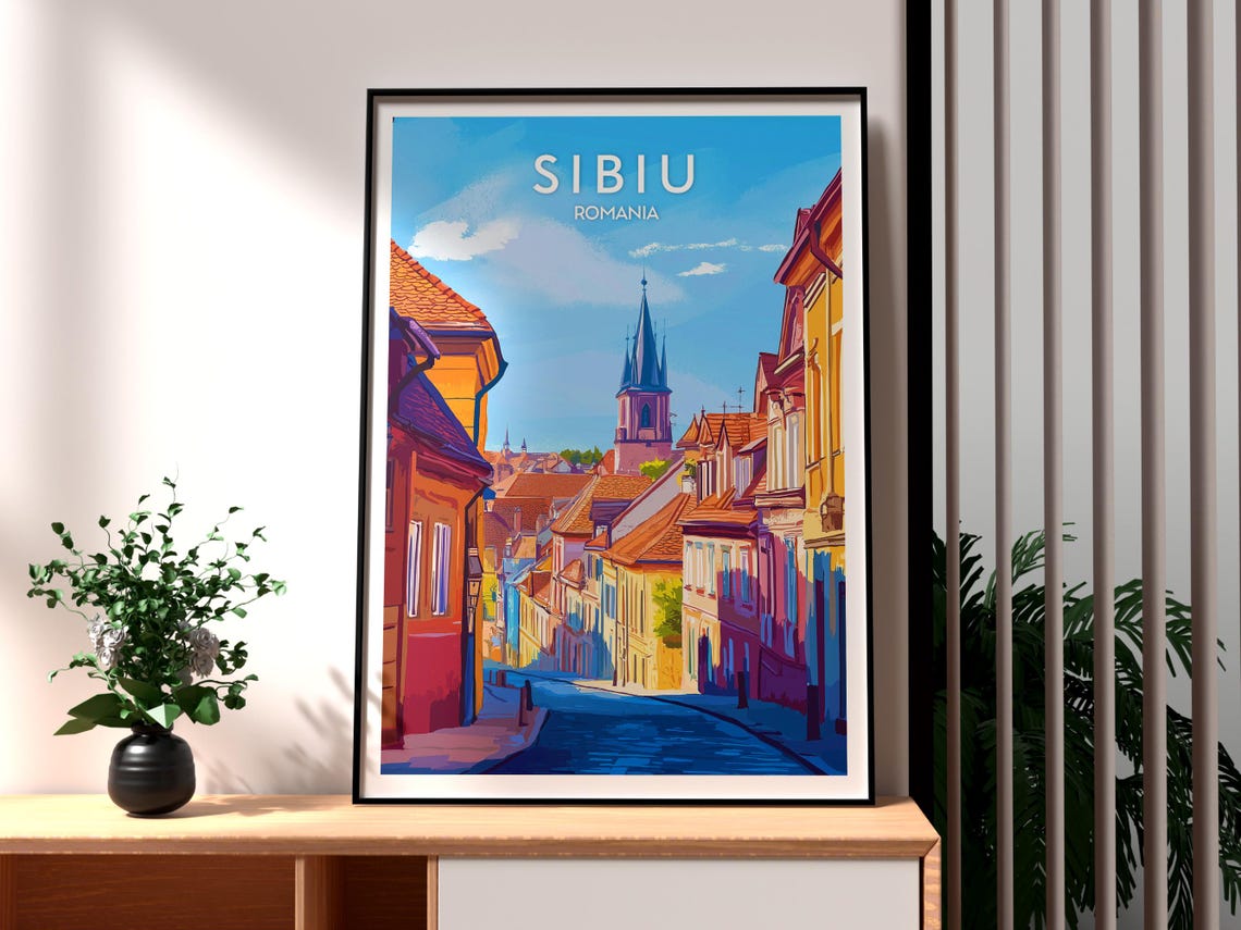 Sibiu Travel Poster, Romania City Art Print