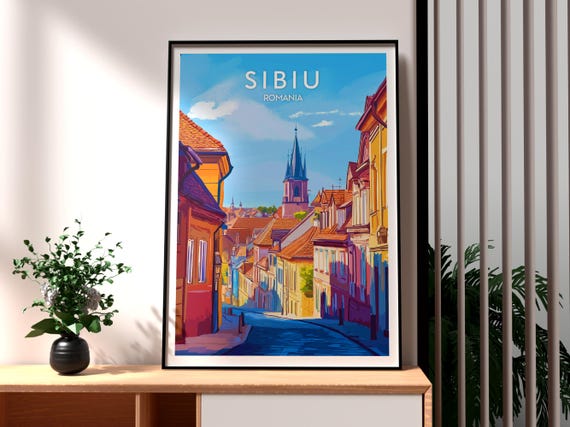 Sibiu Travel Poster, Romania City Art Print