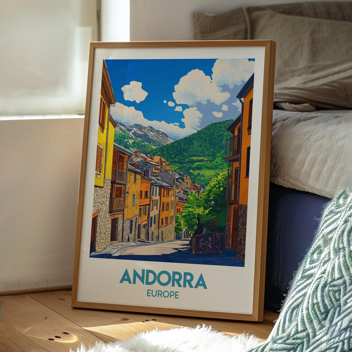 Andorra Europe Mountain Village Street Snow Peaks Travel Poster - Image 3