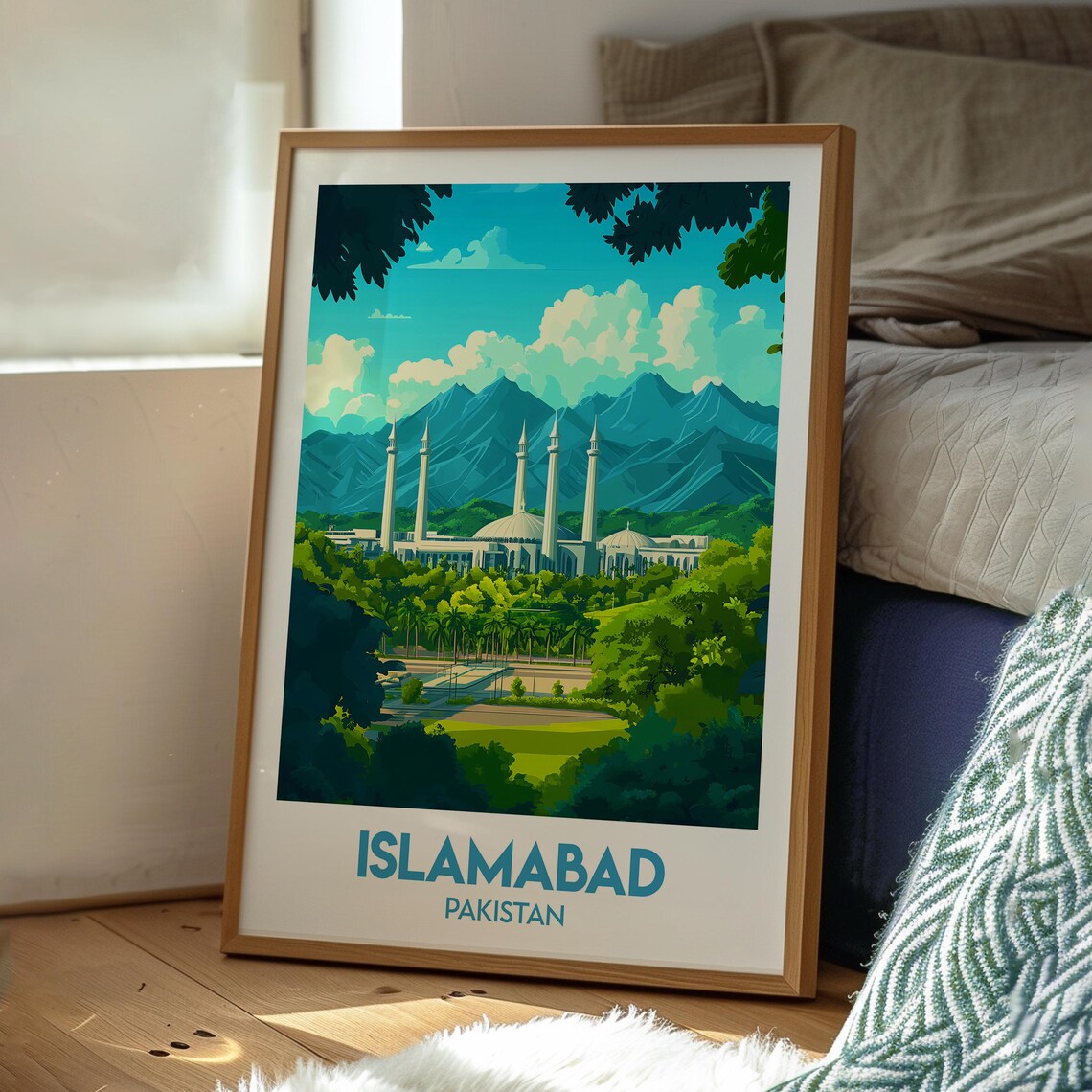 Islamabad Pakistan Faisal Mosque Margalla Hills Skyline Travel Poster - Image 3